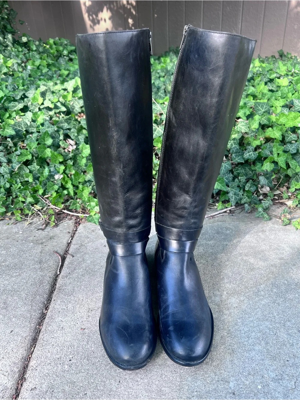 Frye Christie Double Strap Tall Riding Boots Black Leather 3470618 Women's 10B